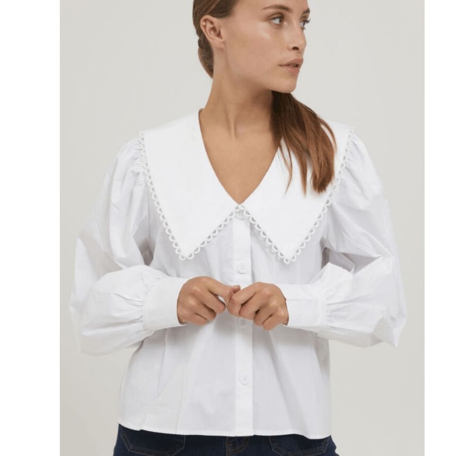 Amy | White Poplin Blouse with Peter Pan Collar