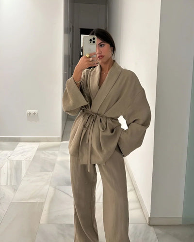 Yasmine | Linen Kimono Set with Minimalist Elegance