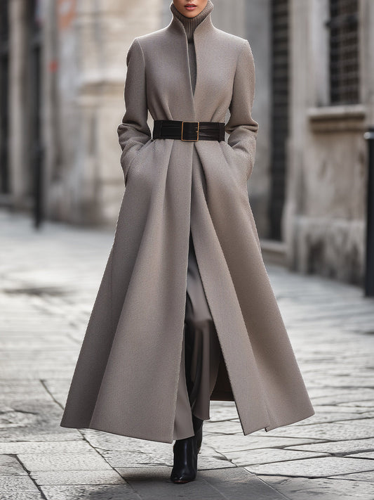Elena | High-Collar Longline Coat with Belt
