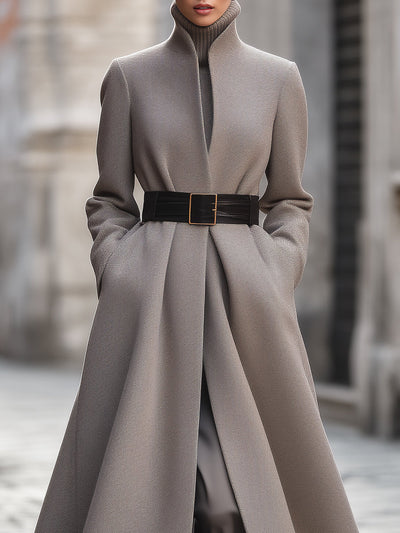 Elena | High-Collar Longline Coat with Belt