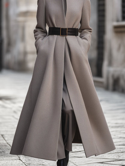 Elena | High-Collar Longline Coat with Belt