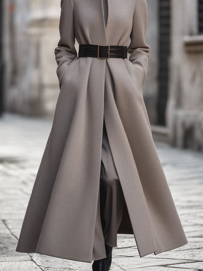 Elena | High-Collar Longline Coat with Belt