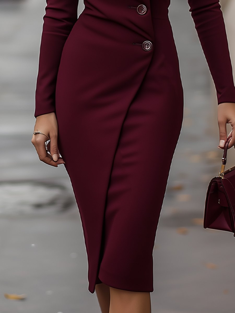 Isla | Burgundy Wrap Style Midi Dress
