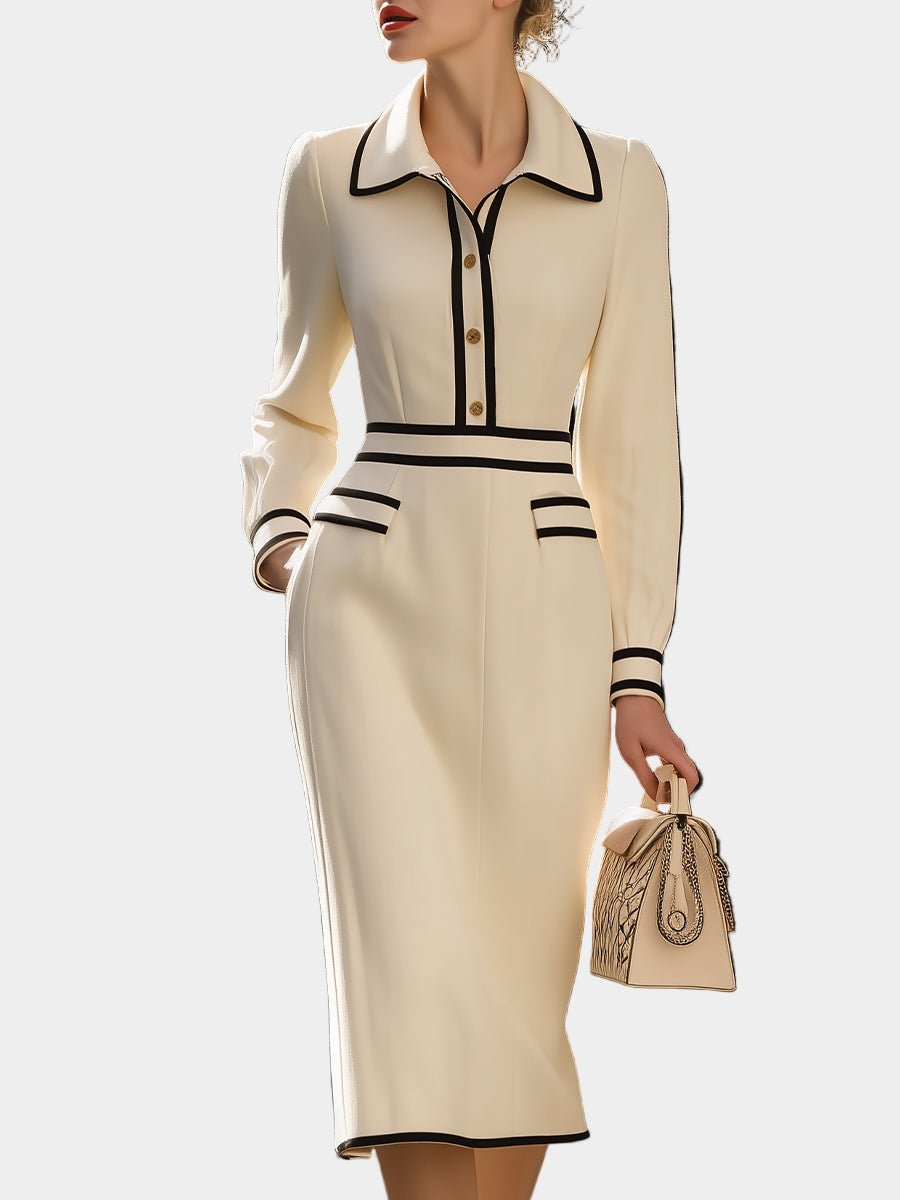 Luna | Contrast Trim Midi Dress Buttons