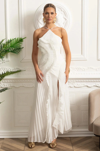 Mariel | Pleated halter ruffle dress